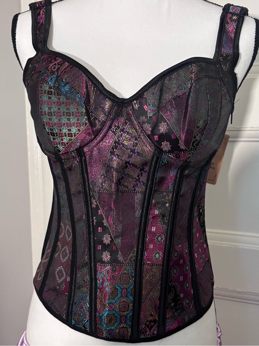 Patterned Satin Corset Camisole – Purple Multi